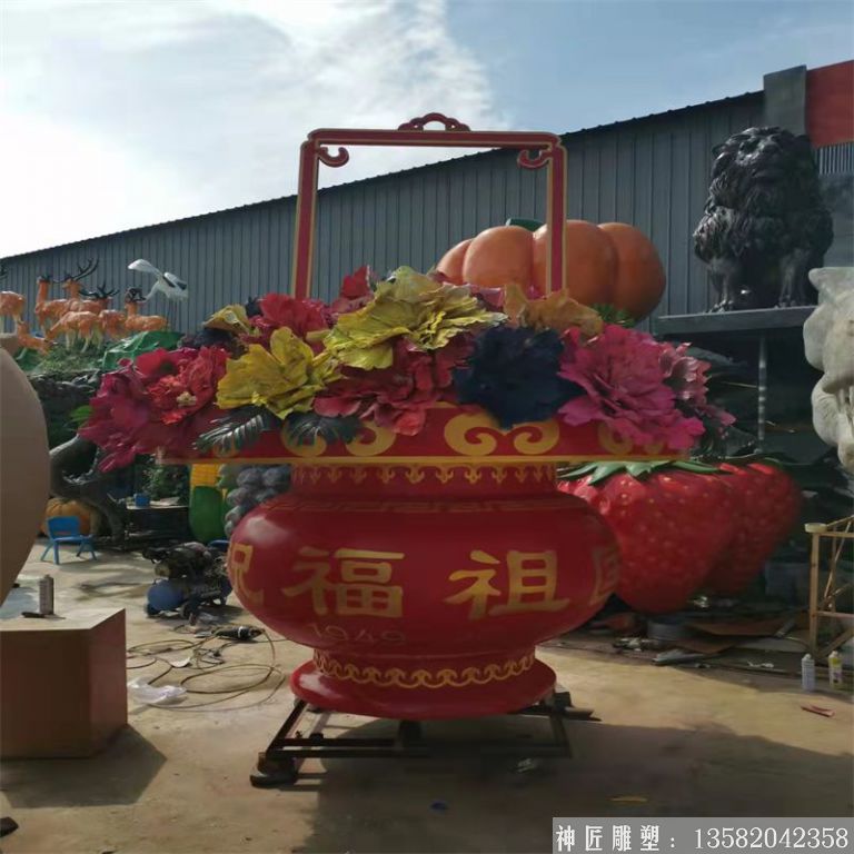 国庆节花篮雕塑厂家定制 节日庆典不锈钢花篮